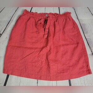 Kenar 100% Linen Women's Skirt size Sm Paperbag Mini Elastic Tie Waist BOHO Red